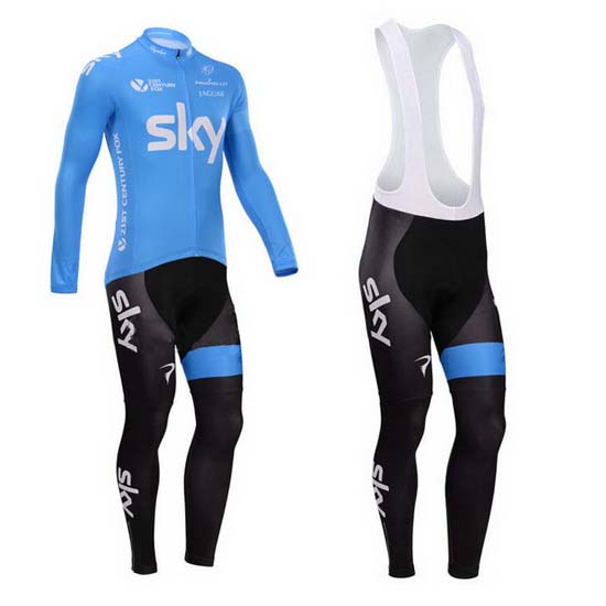 2014 Maillot sky Tirantes Mangas Largas Blanco Y celeste